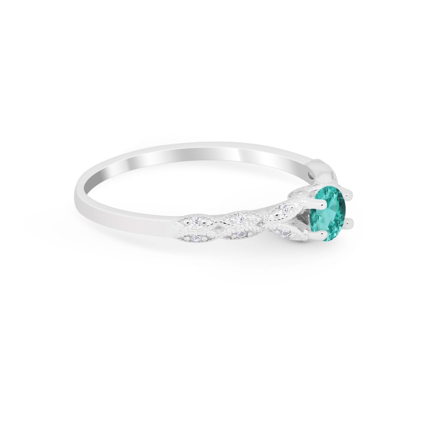 Petite Dainty Art Deco Round Simulated Paraiba Tourmaline CZ Wedding Ring