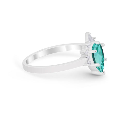 Teardrop Art Deco Pear Simulated Paraiba Tourmaline CZ Engagement Ring