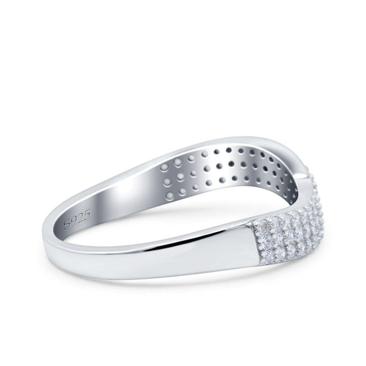 Half Eternity Wedding Band Round Curved Pave Simulated CZ Thumb Ring