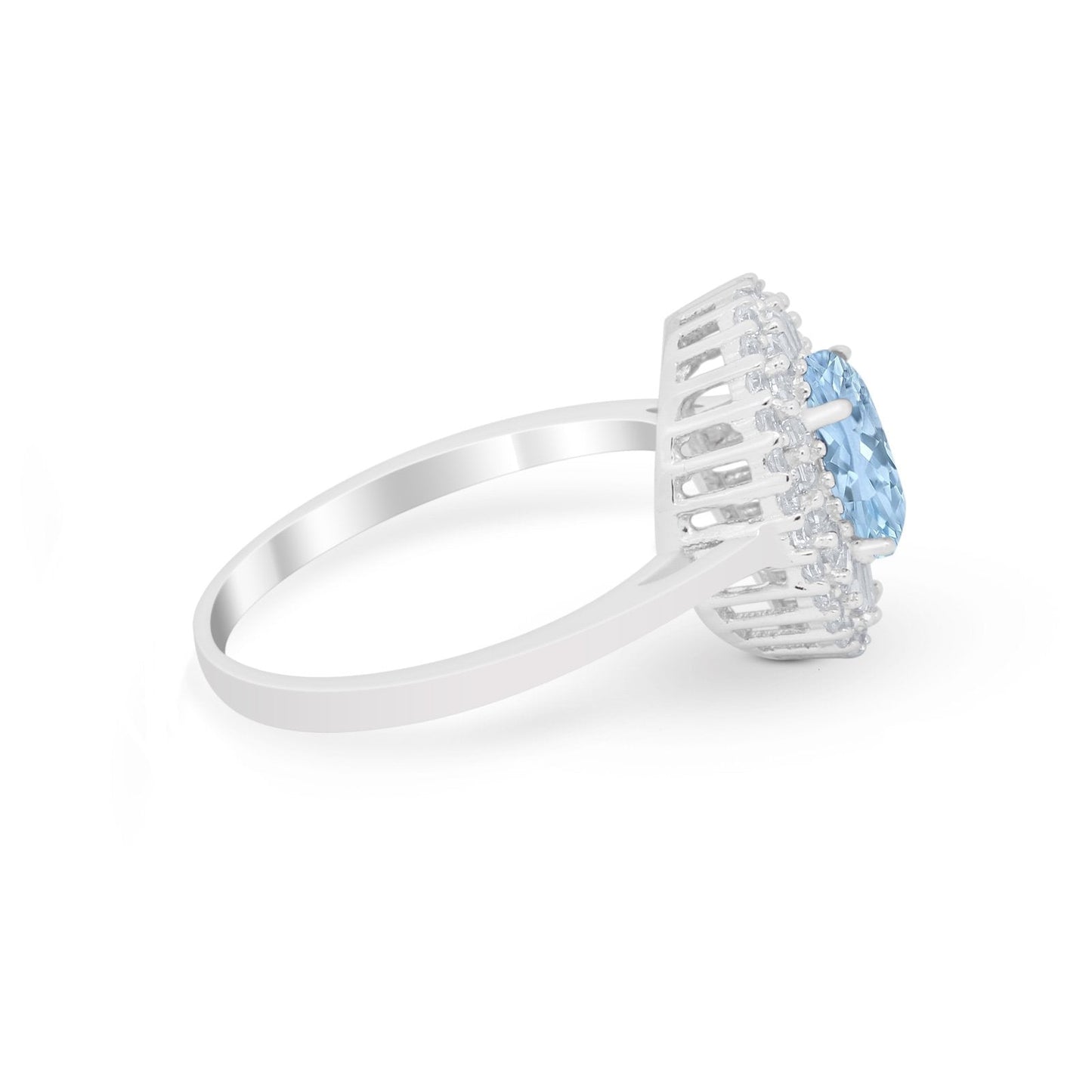 Art Deco Wedding Ring Oval Round Simulated Aquamarine CZ