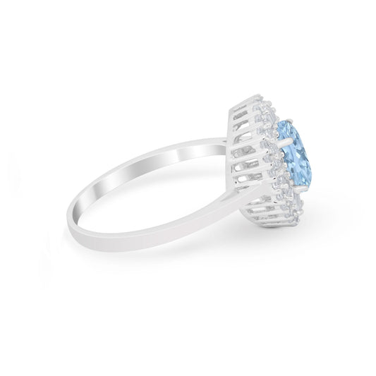 Art Deco Wedding Ring Oval Round Simulated Aquamarine CZ