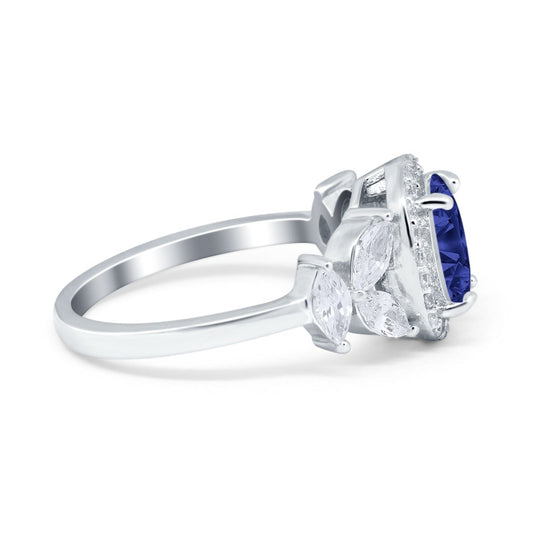 Oval Art Deco Simulated Blue Sapphire CZ Engagement Ring