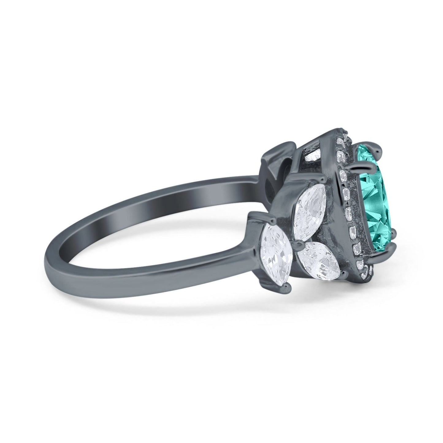 Oval Art Deco Black Tone Simulated Paraiba Tourmaline CZ Engagement Ring