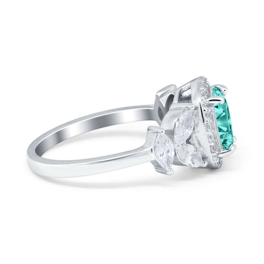 Oval Art Deco Simulated Paraiba Tourmaline CZ Engagement Ring