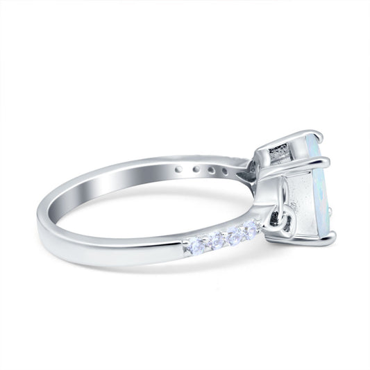 Cushion Cut Celtic Lab Created White Opal Wedding Ring