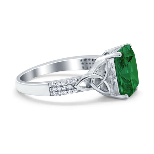 Emerald Cut Celtic Engagement Ring Simulated Green Emerald CZ