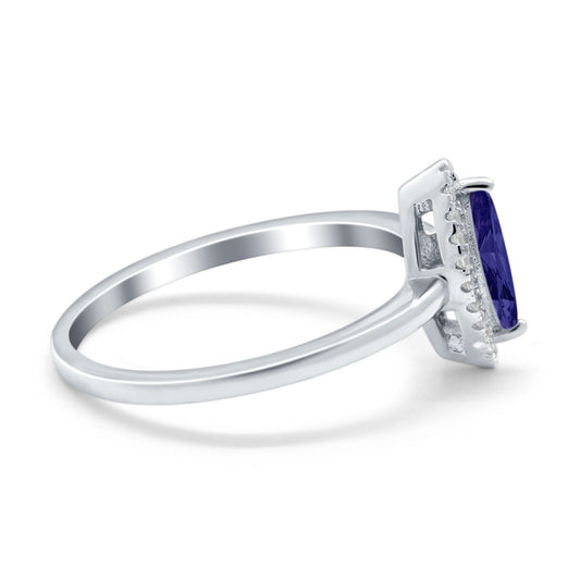 Halo Marquise Engagement Ring Simulated Blue Sapphire CZ