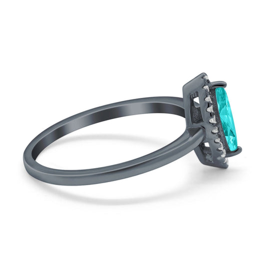 Halo Marquise Engagement Ring Black Tone, Simulated Paraiba Tourmaline CZ