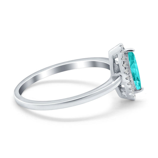 Halo Marquise Engagement Ring Simulated Paraiba Tourmaline CZ