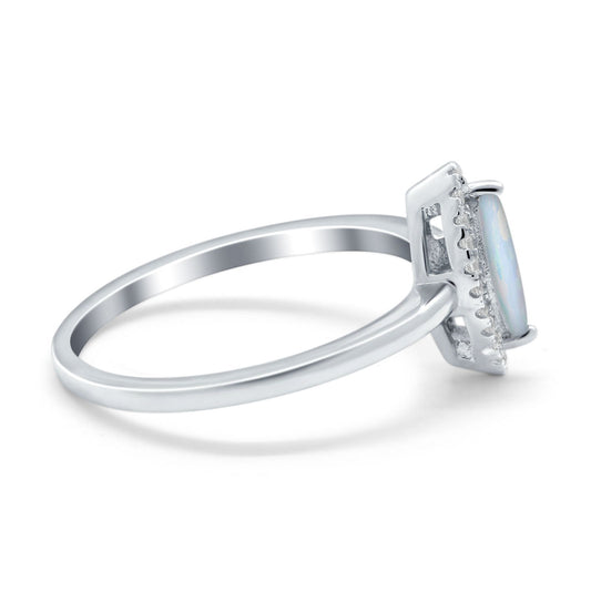 Halo Marquise Engagement Ring Lab Created White Opal