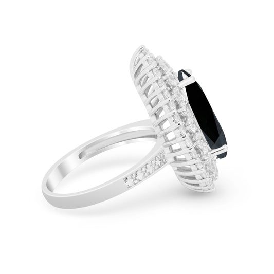 Teardrop Cocktail Ring Pear Simulated Black CZ