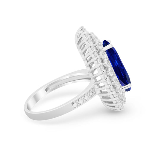 Teardrop Cocktail Ring Pear Simulated Blue Sapphire CZ