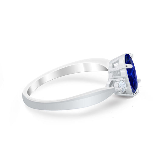 Three Stone Oval Engagement Ring Simulated Blue Sapphire CZ