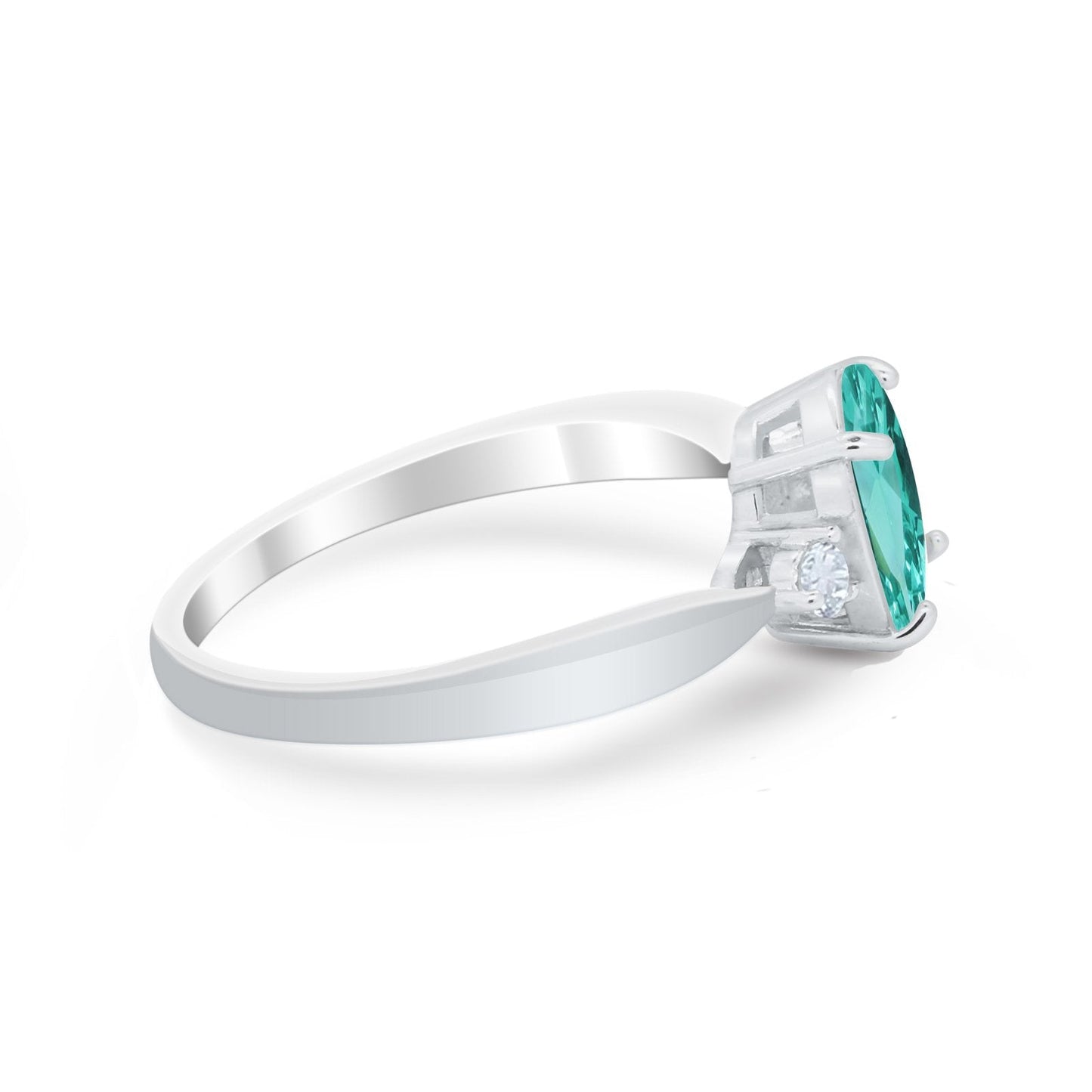 Three Stone Oval Engagement Ring Simulated Paraiba Tourmaline CZ