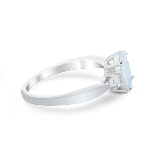 Three Stone Oval Engagement Ring Lab Created White Opal