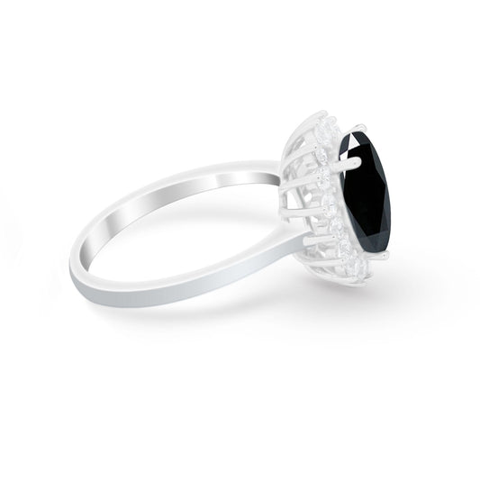 Floral Halo Oval Wedding Ring Simulated Black CZ