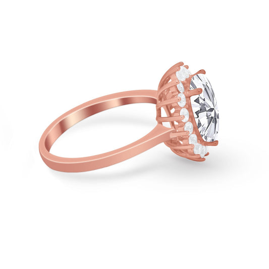 Floral Halo Oval Wedding Ring Rose Tone, Simulated Cubic Zirconia