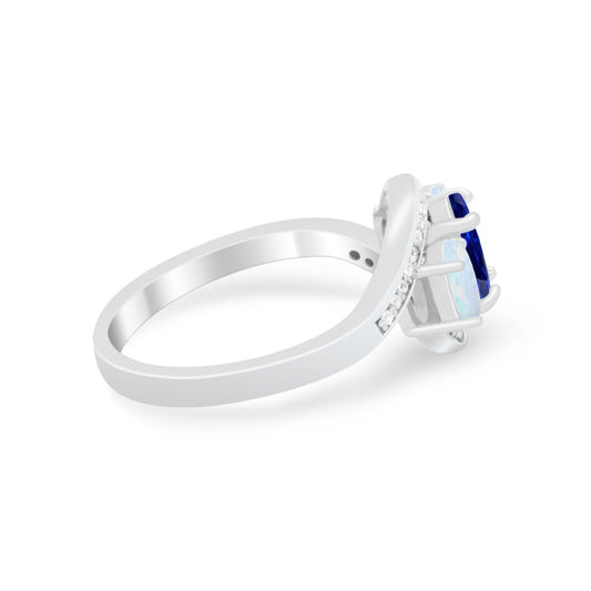 3-Stone Swirl Wedding Ring Oval Simulated Blue Sapphire CZ