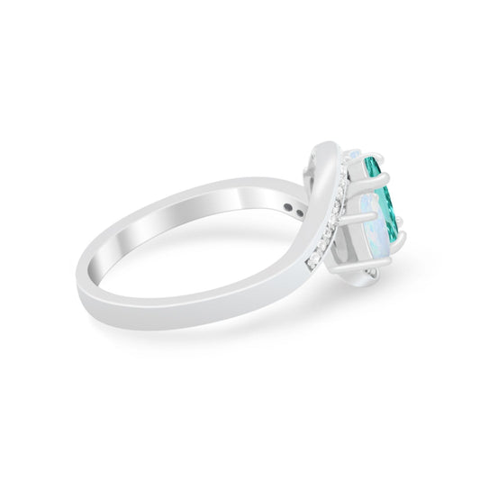 3-Stone Swirl Wedding Ring Oval Simulated Paraiba Tourmaline CZ