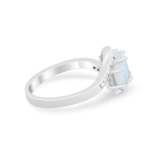 3-Stone Swirl Wedding Ring Round Lab Created White Opal