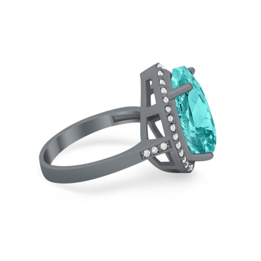 Teardrop Cocktail Black Tone, Paraiba Tourmaline CZ Engagement Ring