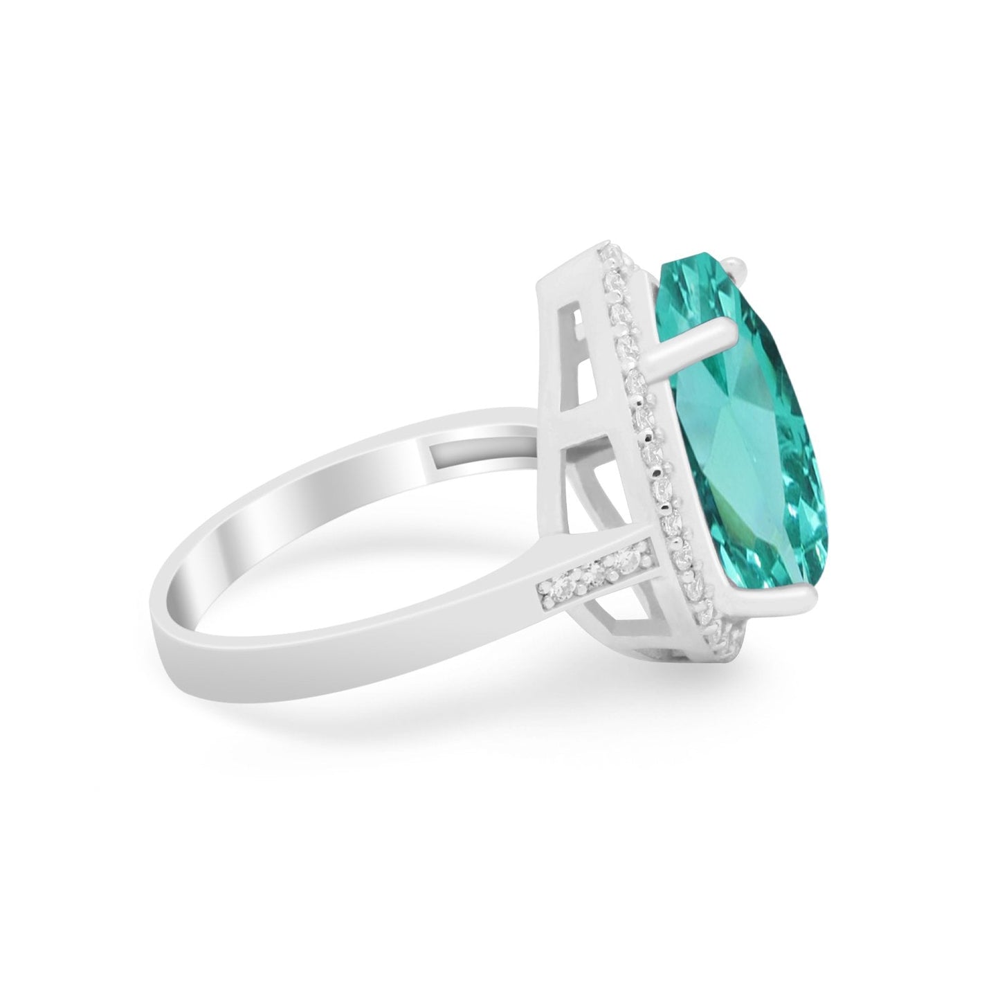 Teardrop Cocktail Simulated Paraiba Tourmaline CZ Ring