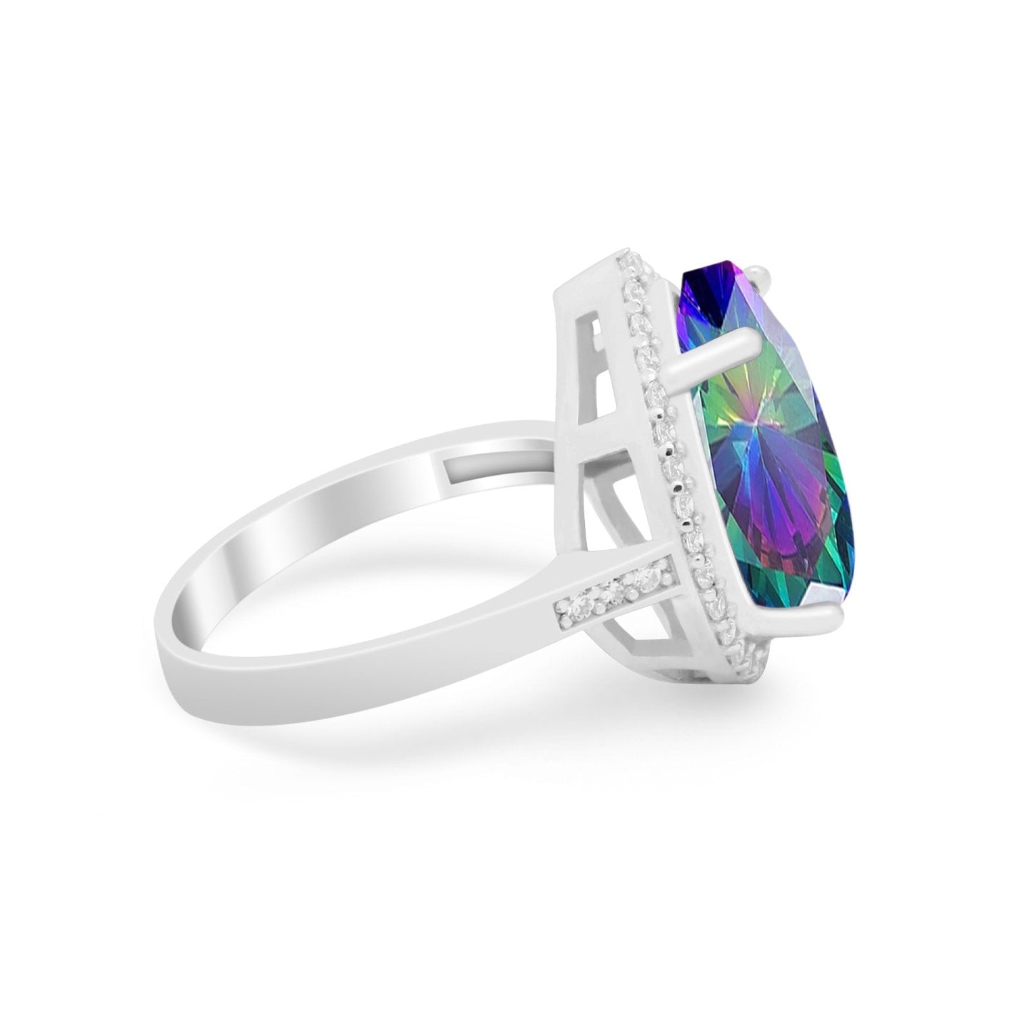 Teardrop Cocktail Simulated Rainbow CZ Bridal Ring