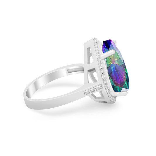 Teardrop Cocktail Simulated Rainbow CZ Bridal Ring