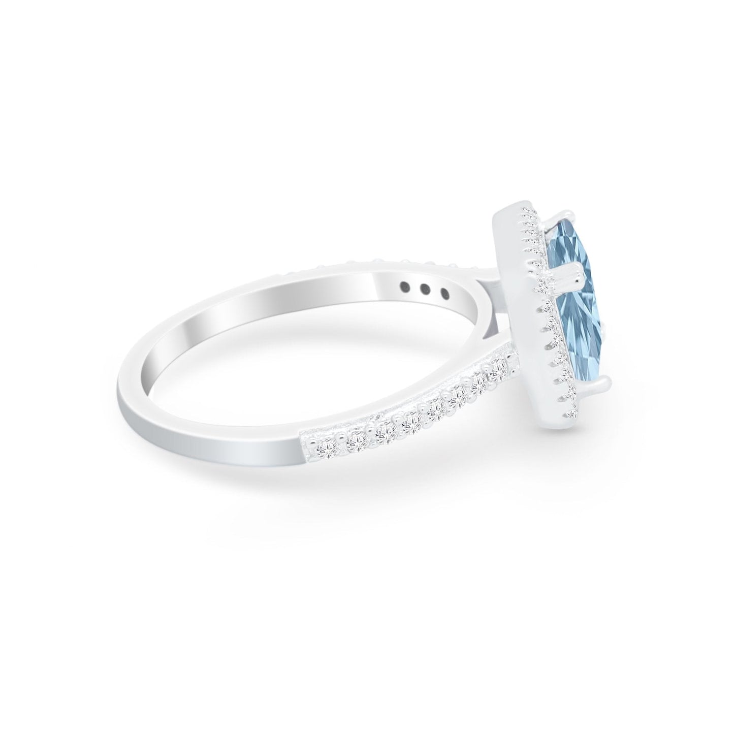 Halo Princess Cut Wedding Ring Simulated Aquamarine CZ