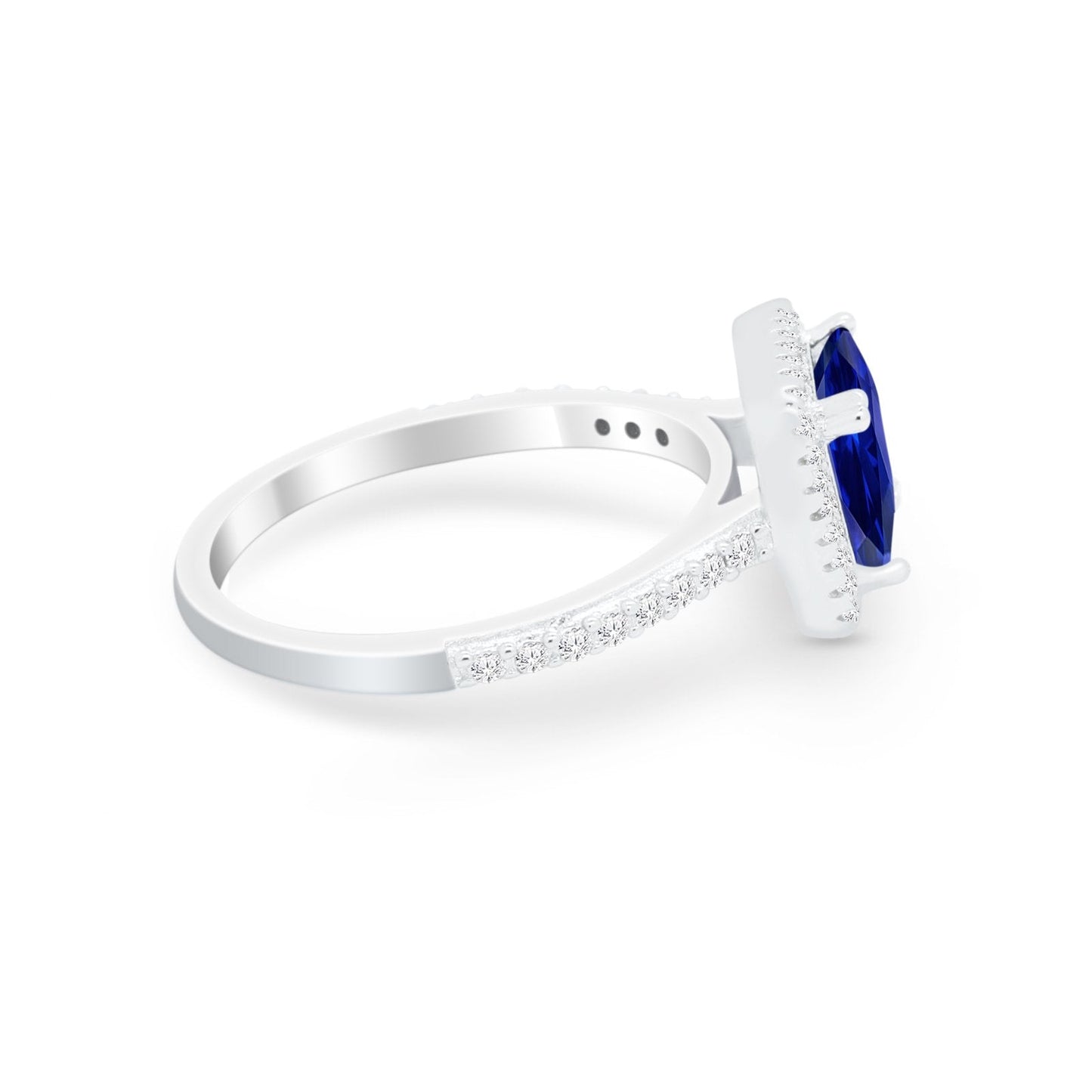 Halo Princess Cut Wedding Ring Simulated Blue Sapphire CZ