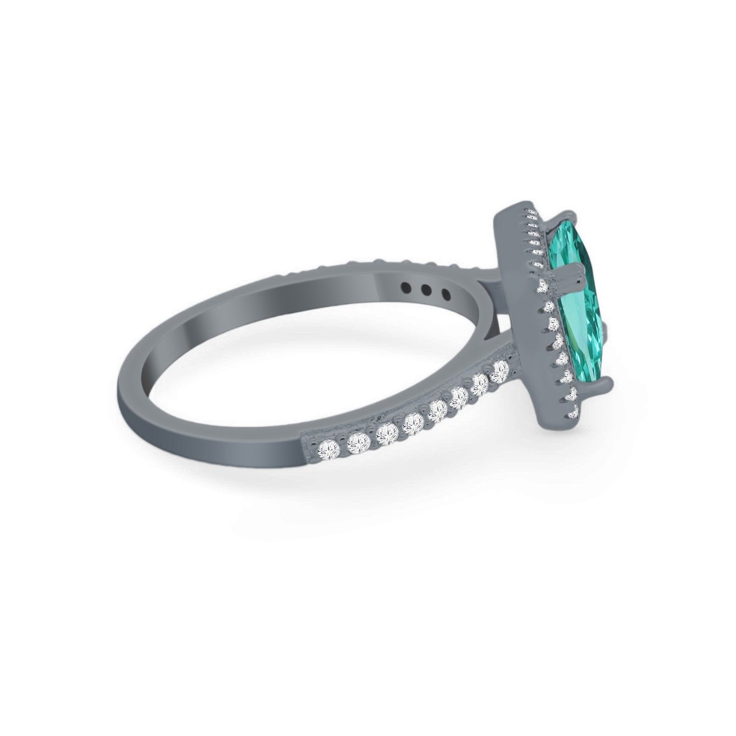 Halo Princess Cut Wedding Ring Black Tone, Simulated Paraiba Tourmaline CZ