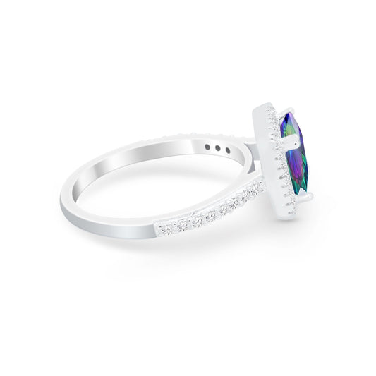 Halo Princess Cut Wedding Bridal Ring Simulated Rainbow CZ