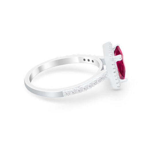 Halo Princess Cut Wedding Ring Simulated Ruby Cubic Zirconia