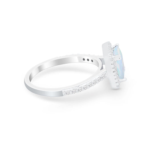 Halo Princess Cut Wedding Ring Lab Created White Opal