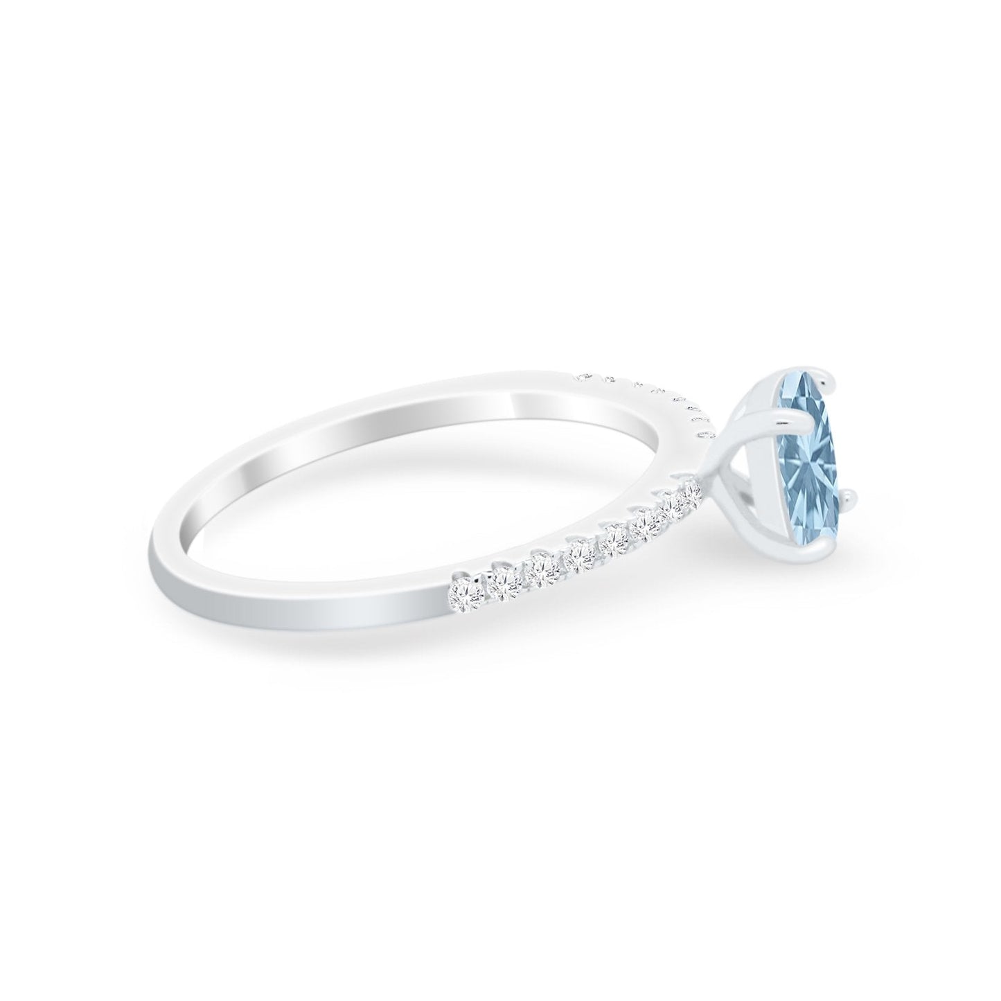 Solitaire Accent Oval Engagement Ring Simulated Aquamarine CZ