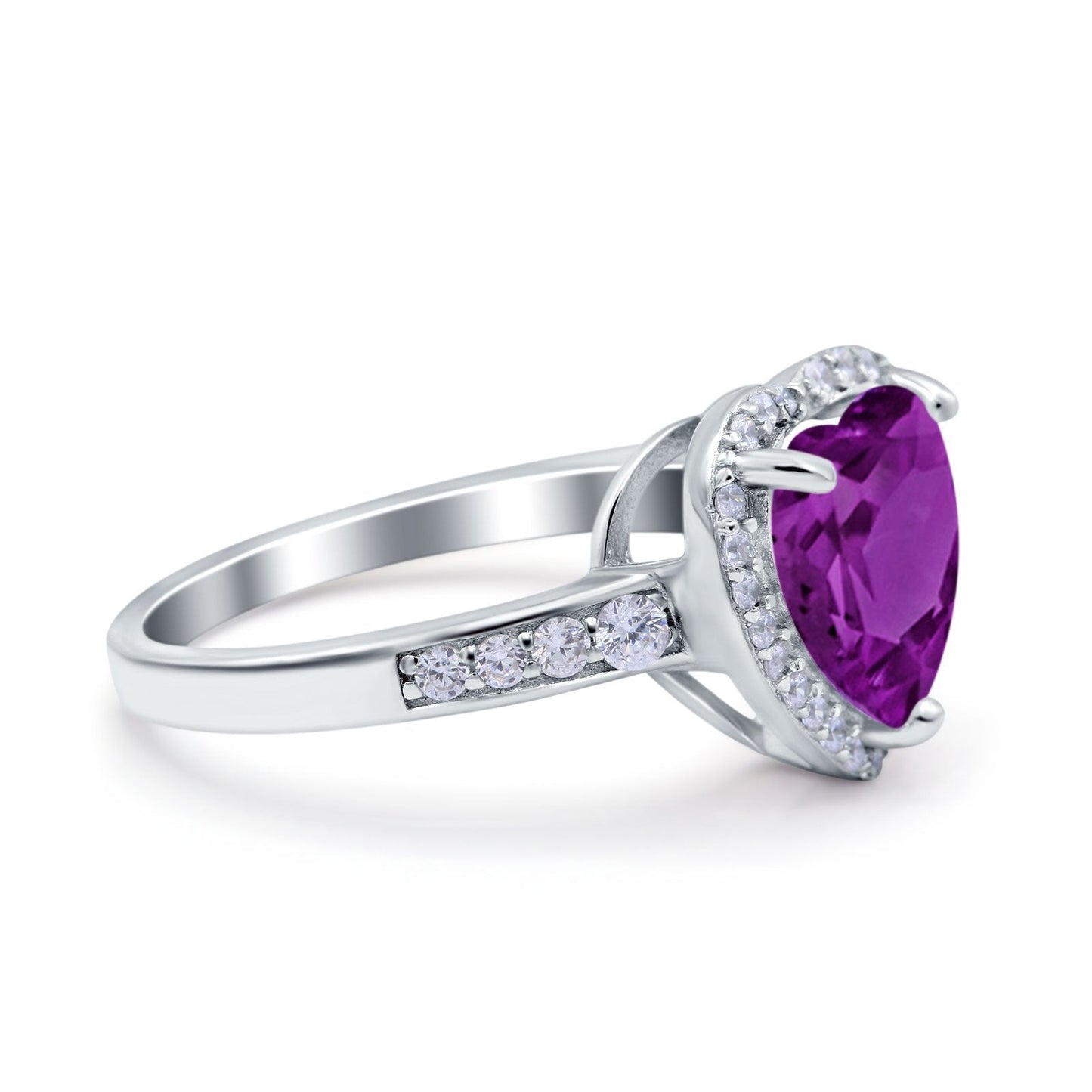 Halo Heart Promise Ring Simulated Amethyst CZ