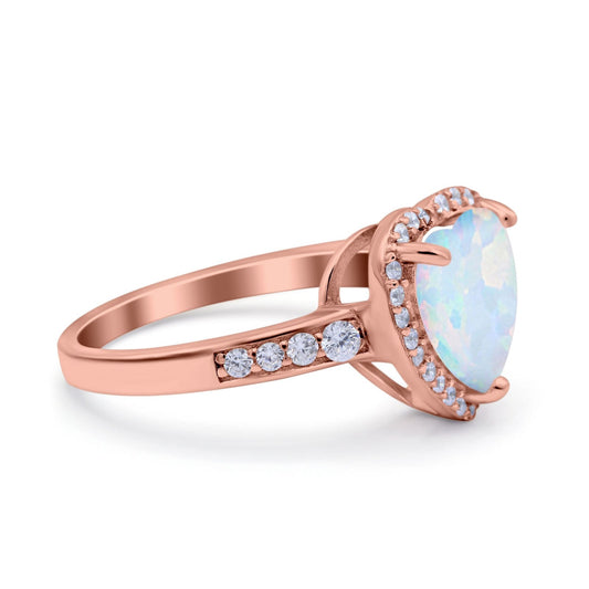 Halo Heart Promise Ring Rose Tone, Lab Created White Opal