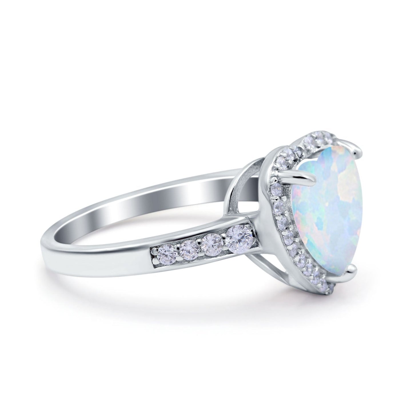 Halo Heart Promise Ring Lab Created White Opal