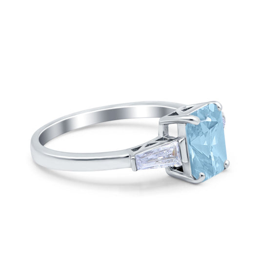 Art Deco Wedding Ring Emerald Cut Simulated Aquamarine CZ