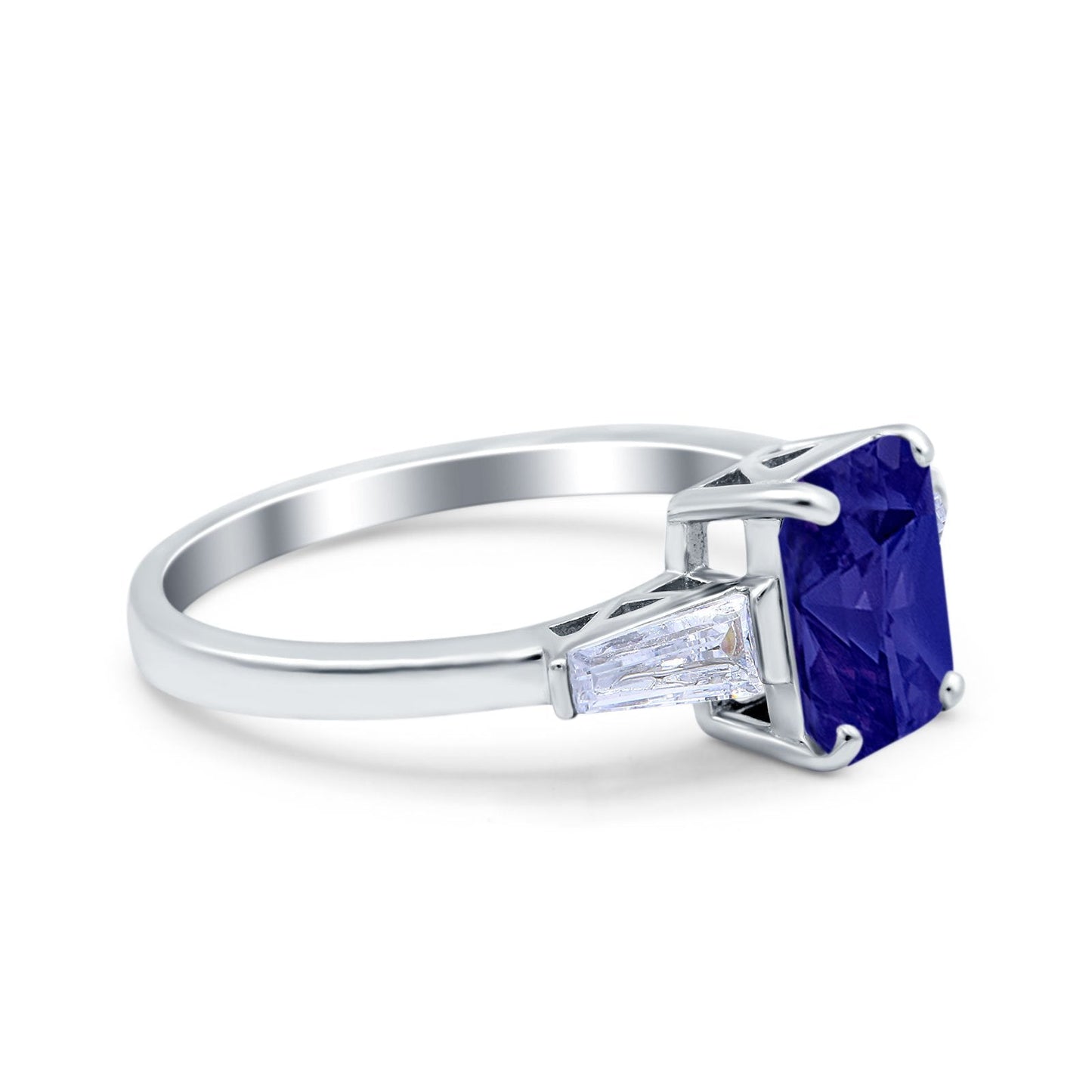 Art Deco Wedding Ring Emerald Cut Simulated Blue Sapphire CZ