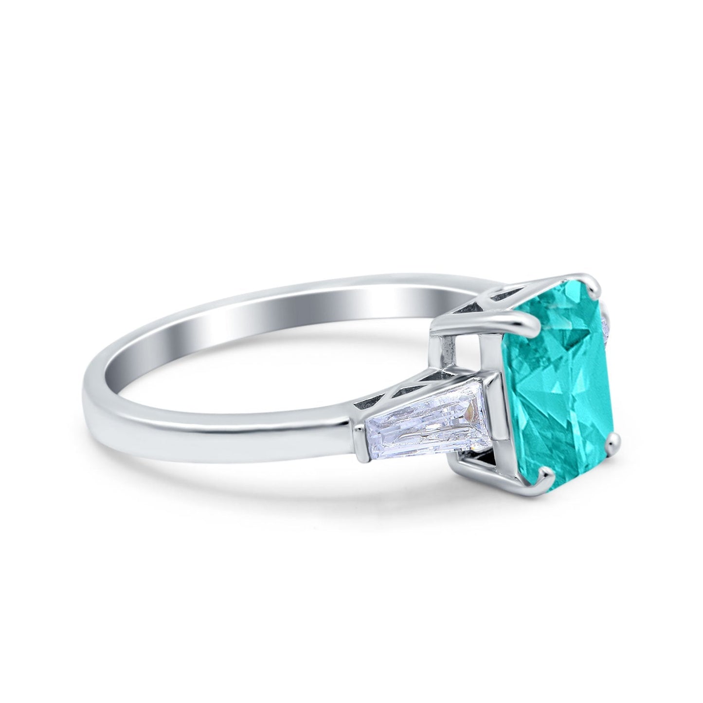 Art Deco Wedding Ring Emerald Cut Simulated Paraiba Tourmaline CZ