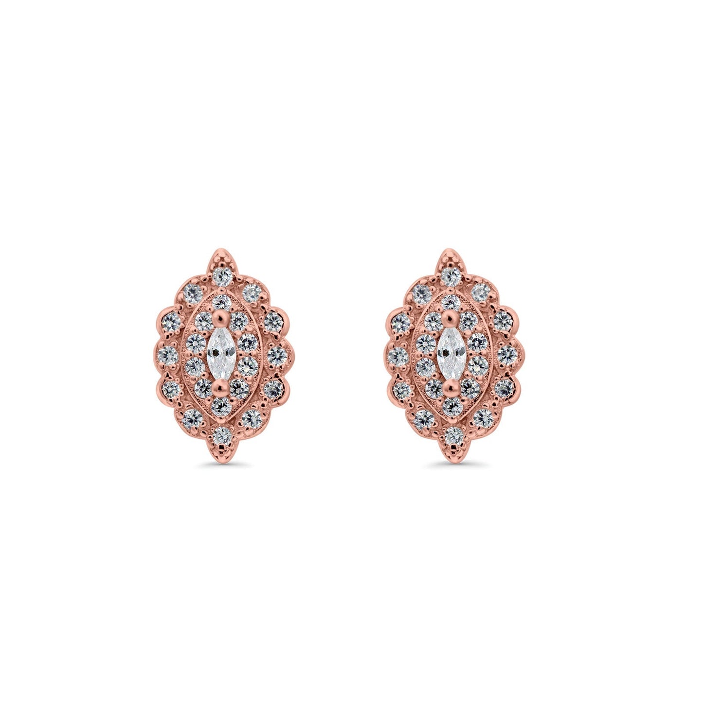 Art Deco Marquise Rose Tone, Simulated Cubic Zirconia Stud Earrings