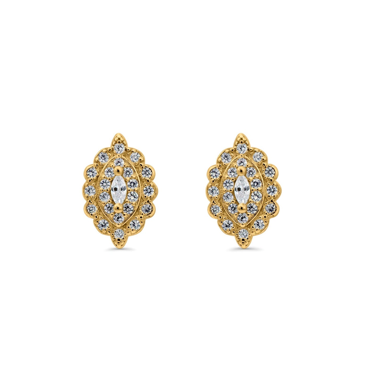 Art Deco Marquise Yellow Tone, Simulated Cubic Zirconia Stud Earrings