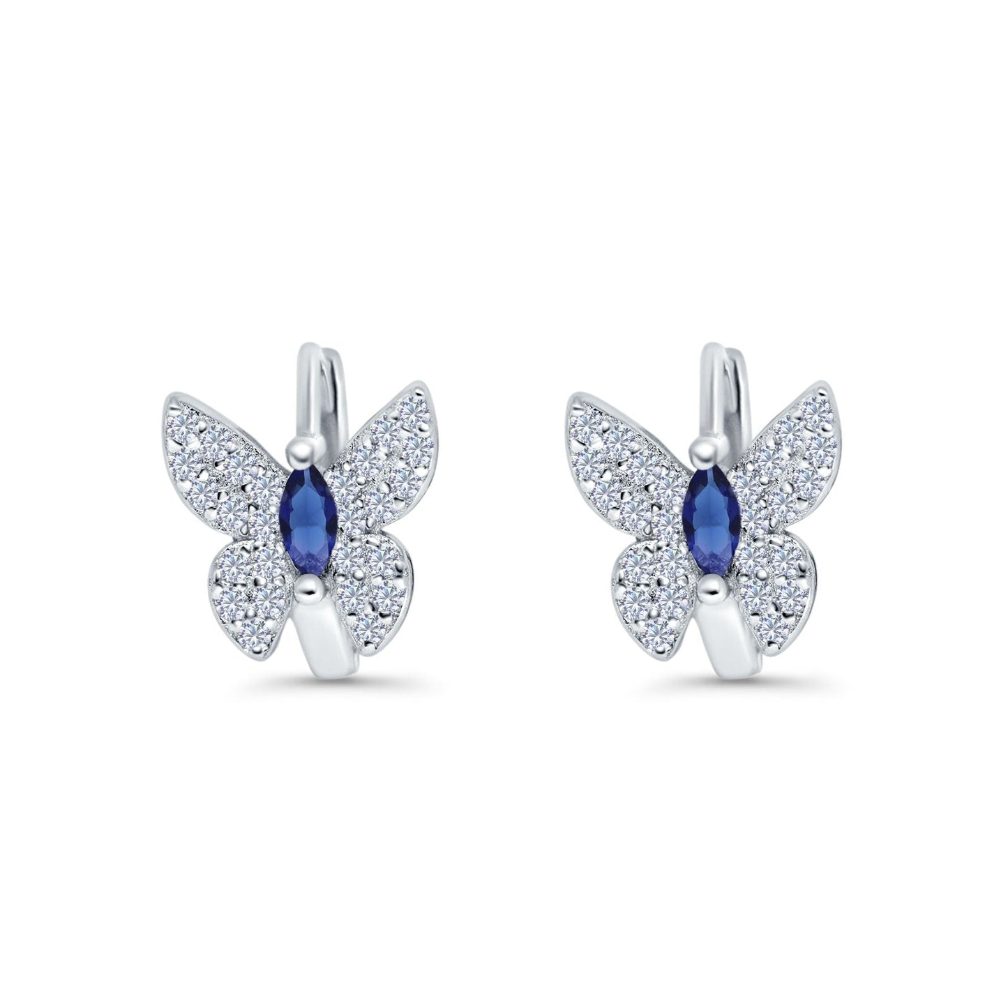 Butterfly Marquise Hoop Huggie Design Simulated Blue Sapphire CZ Lever Back Earrings