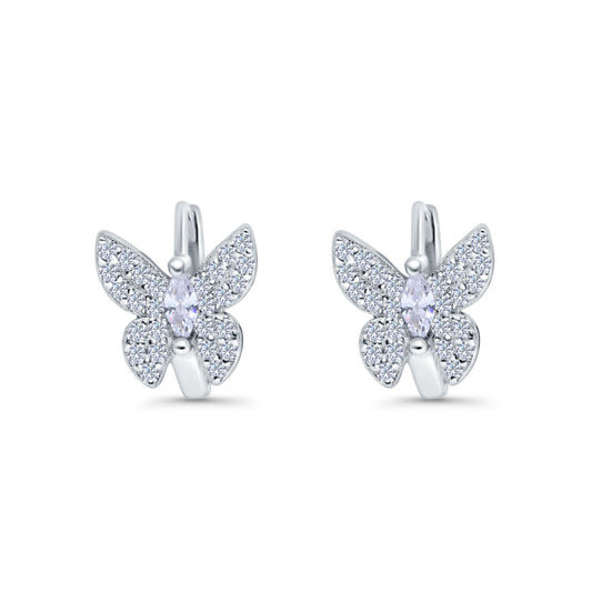 Butterfly Marquise Hoop Huggie Design Simulated Cubic Zirconia Lever Back Earrings