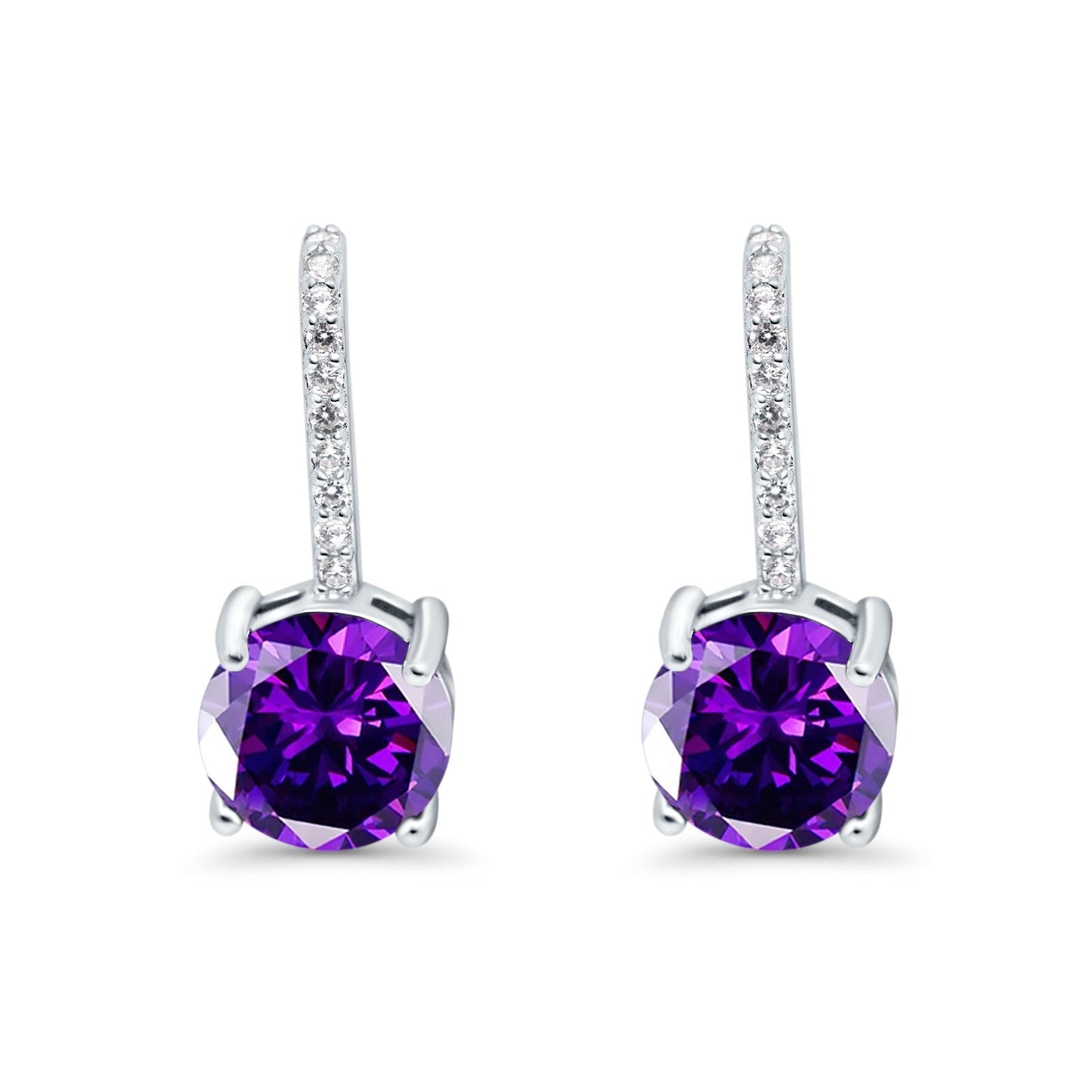 Round Hoop Huggie Design Simulated Amethyst CZ LeverBack Earrings