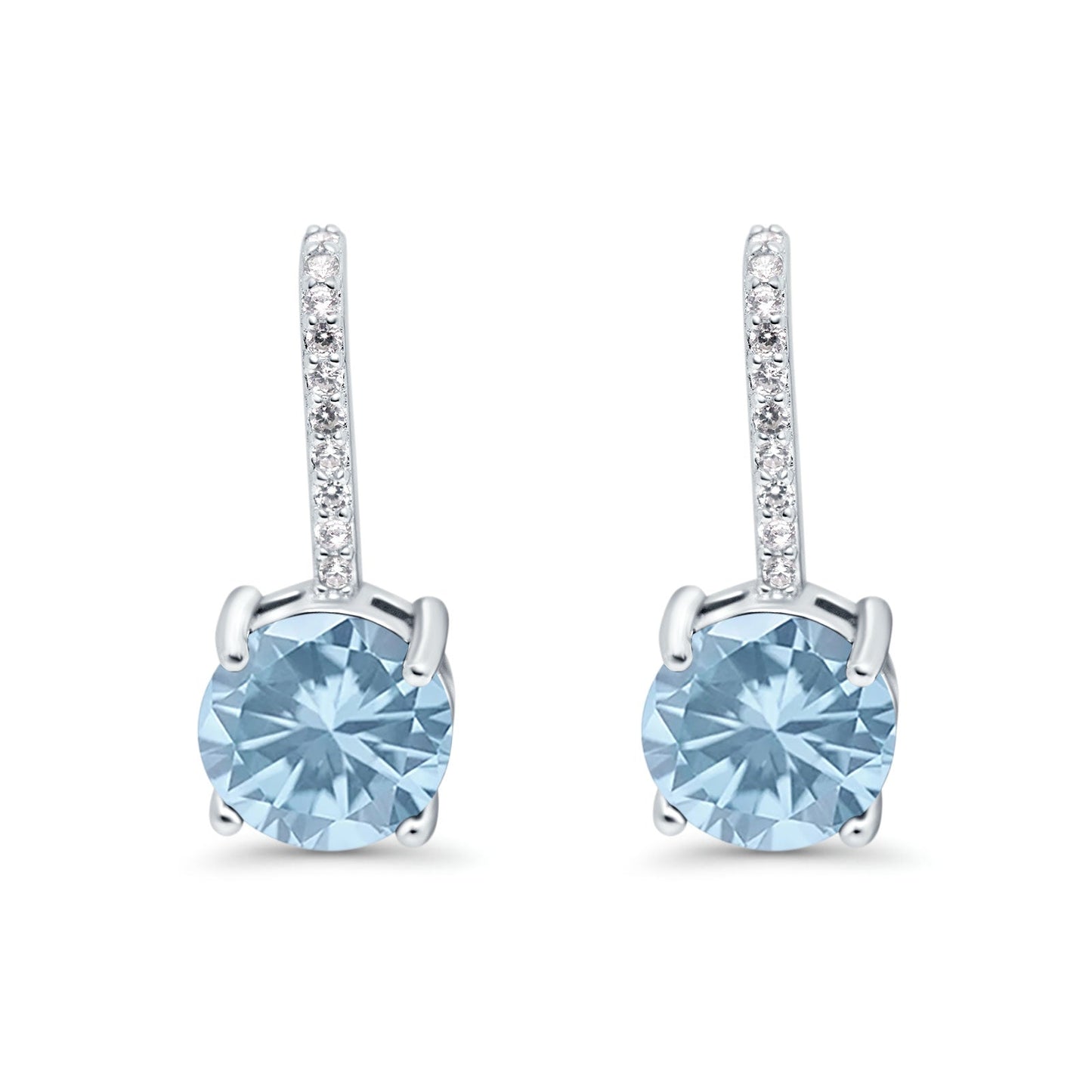 Round Hoop Huggie Design Simulated Aquamarine CZ LeverBack Earrings