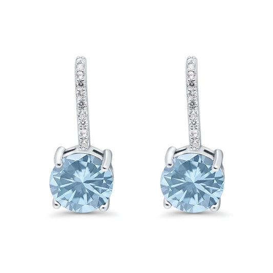 Round Hoop Huggie Design Simulated Aquamarine CZ LeverBack Earrings