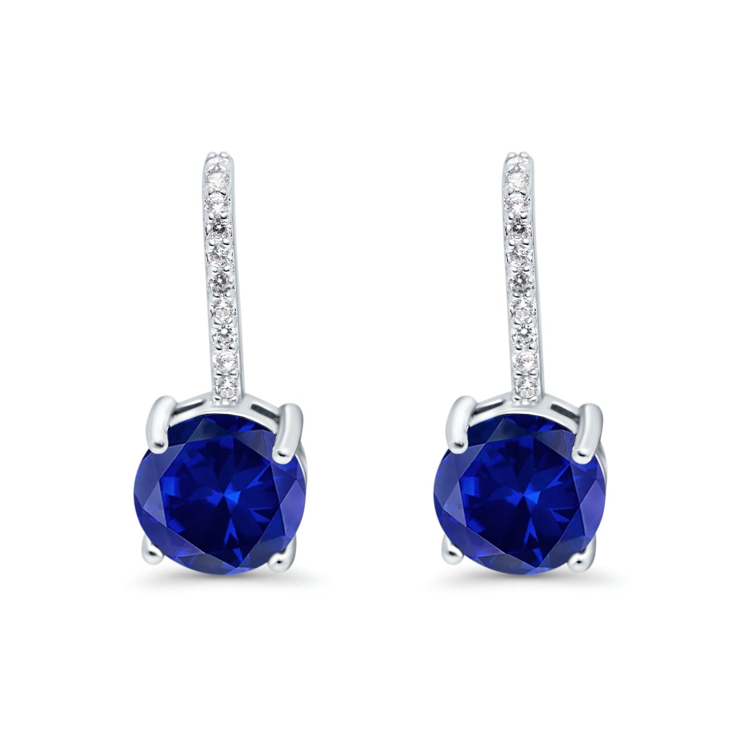 Round Hoop Huggie Design Simulated Blue Sapphire CZ LeverBack Earrings