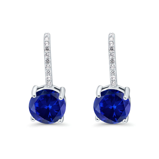 Round Hoop Huggie Design Simulated Blue Sapphire CZ LeverBack Earrings